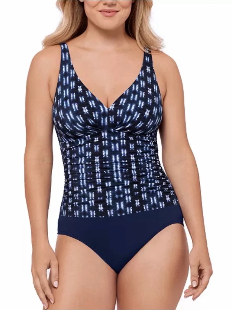 Swim Solutions Nwt Women's Printed Tummy-Control One-Piece Swimsuit Size 12